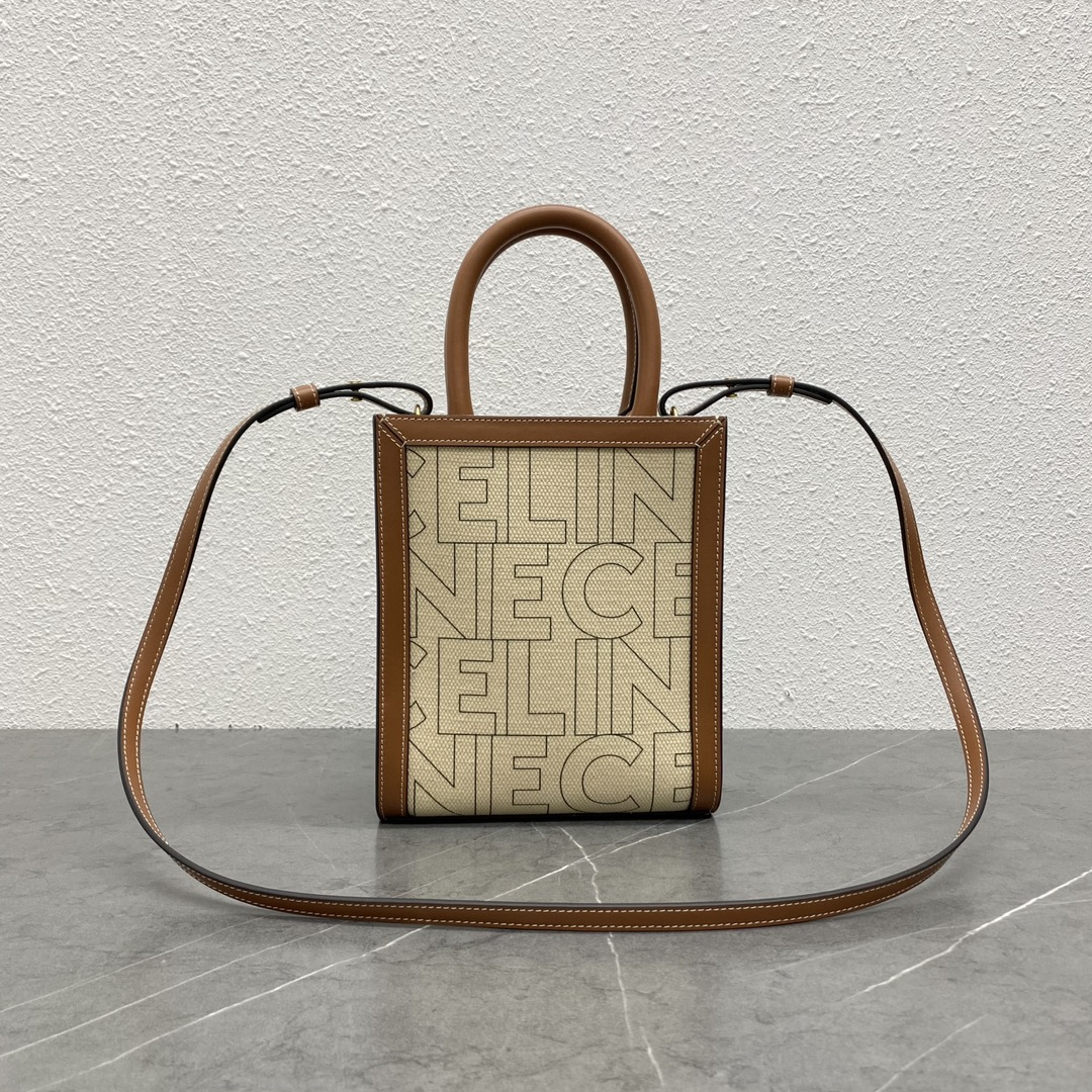 Celine Mini Vertical Cabas In Triomphe Canvas And Calfskin With Celine Print Cream 193302